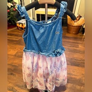 Calvin Klein Jeans Blue Denim dress with tulle bottom.